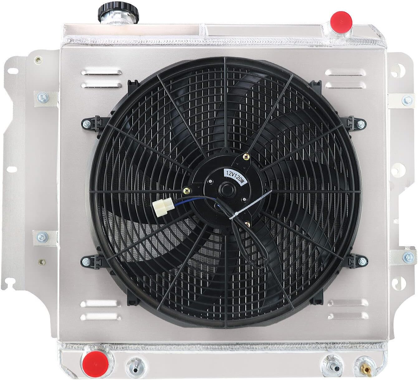 4 Row Aluminum Radiator for 1987-2006 Jeep TJ Wrangler 2.4L 2.5L 4.0L 4.2L L6 L4 GAS, Radiators with Electric Fan Shroud Relay Kit 1989 1990 1992 1994 1995 1997 1999