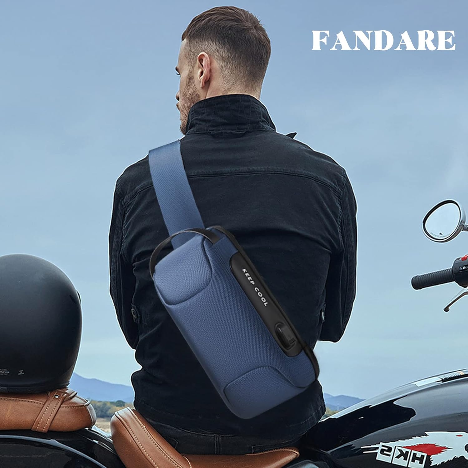 FANDARE Anti-theft Sling Bag Business Men Bag Chest Crossbody bags with USB Charging Port Waterproof Small Backpack for Outdoor Work Hiking Running Sport Travel Bag Sports Car Styling Blue