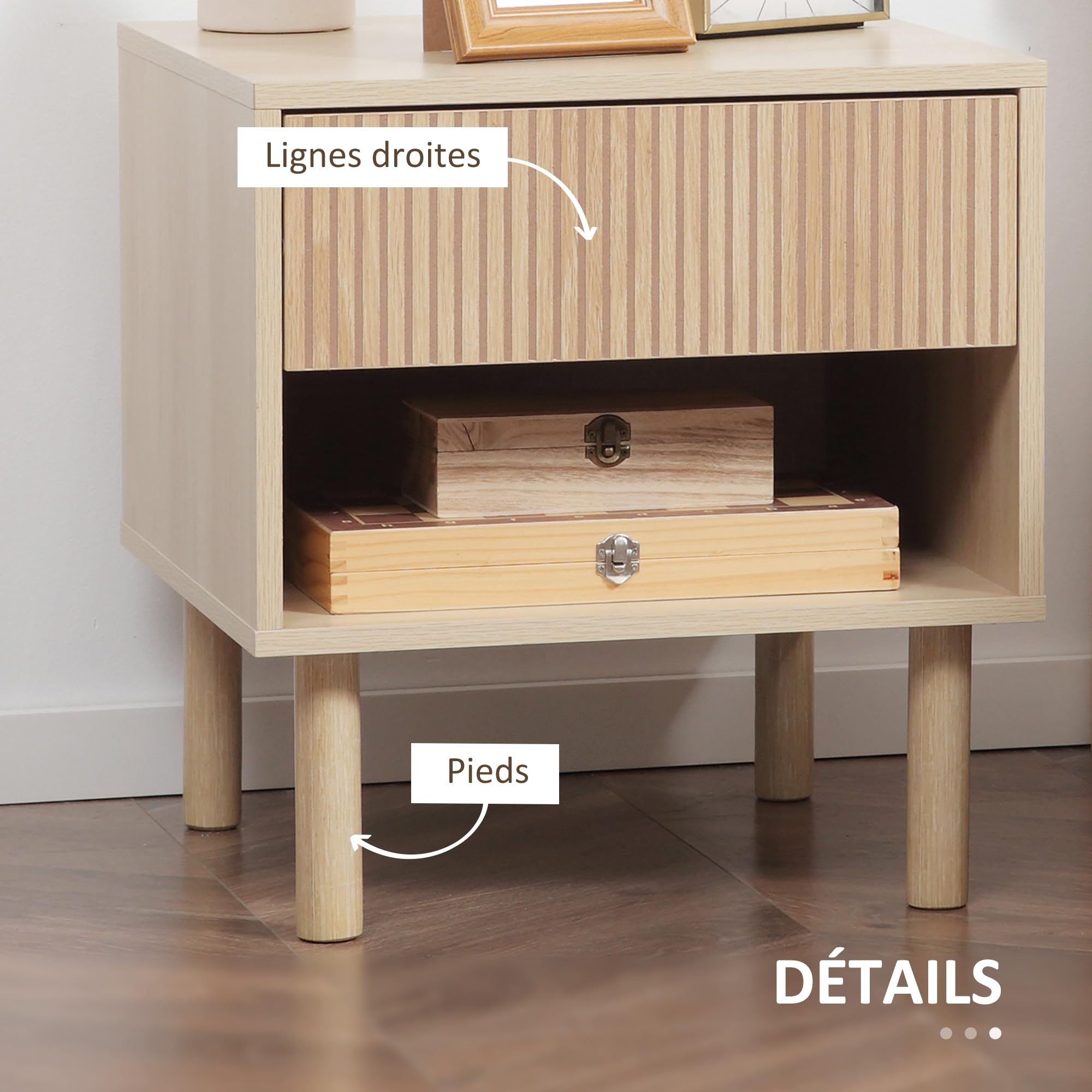 HOMCOM Lot de 2 Tables de Chevet avec Tiroirs et Niches 47x47x50cm Naturel