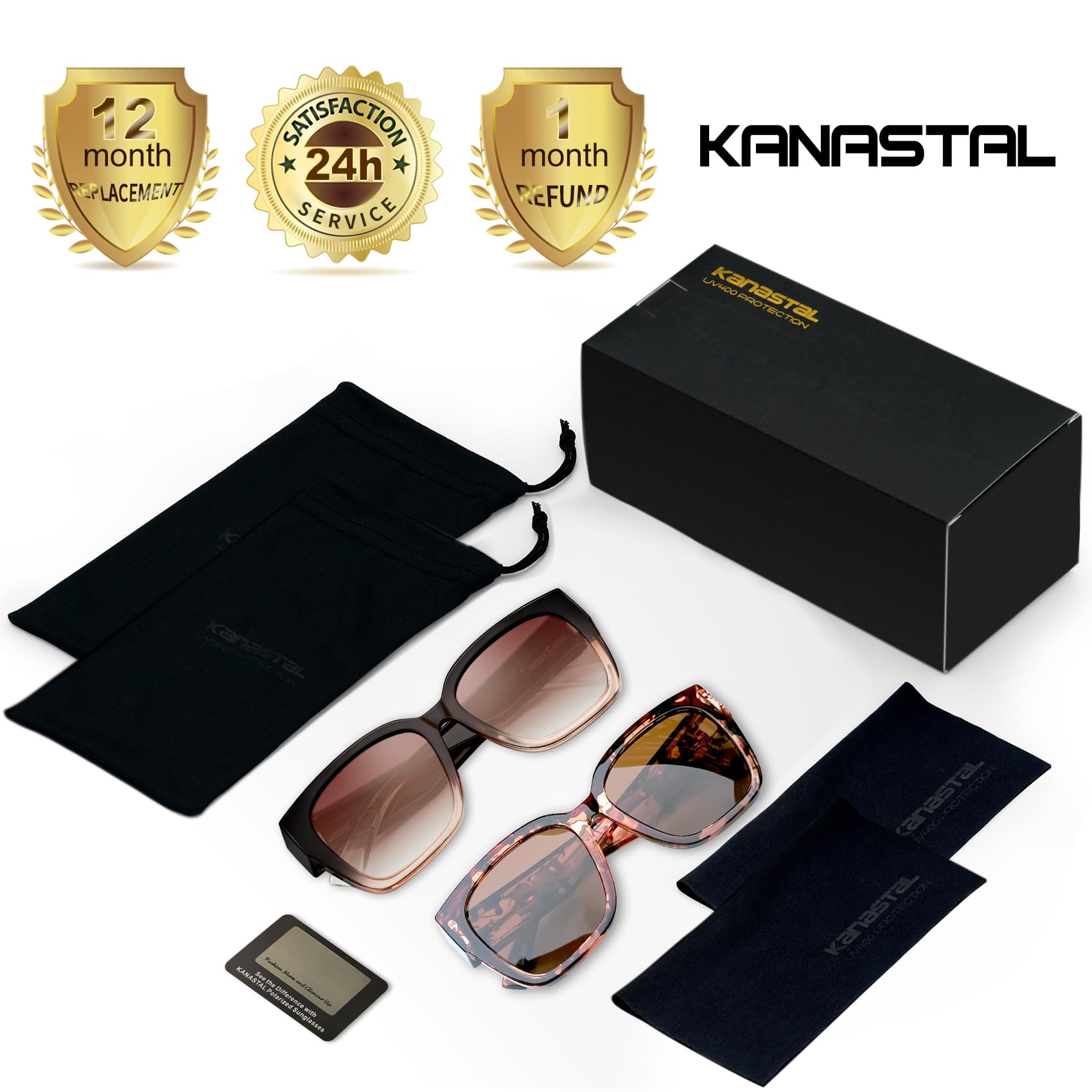 KANASTAL KANSTAL Pack de 2 Grande Gafas de Sol Superpuestas TR90 Polarizadas, Lentes TAC de 9 Capas, Clase 3, Protección UV400