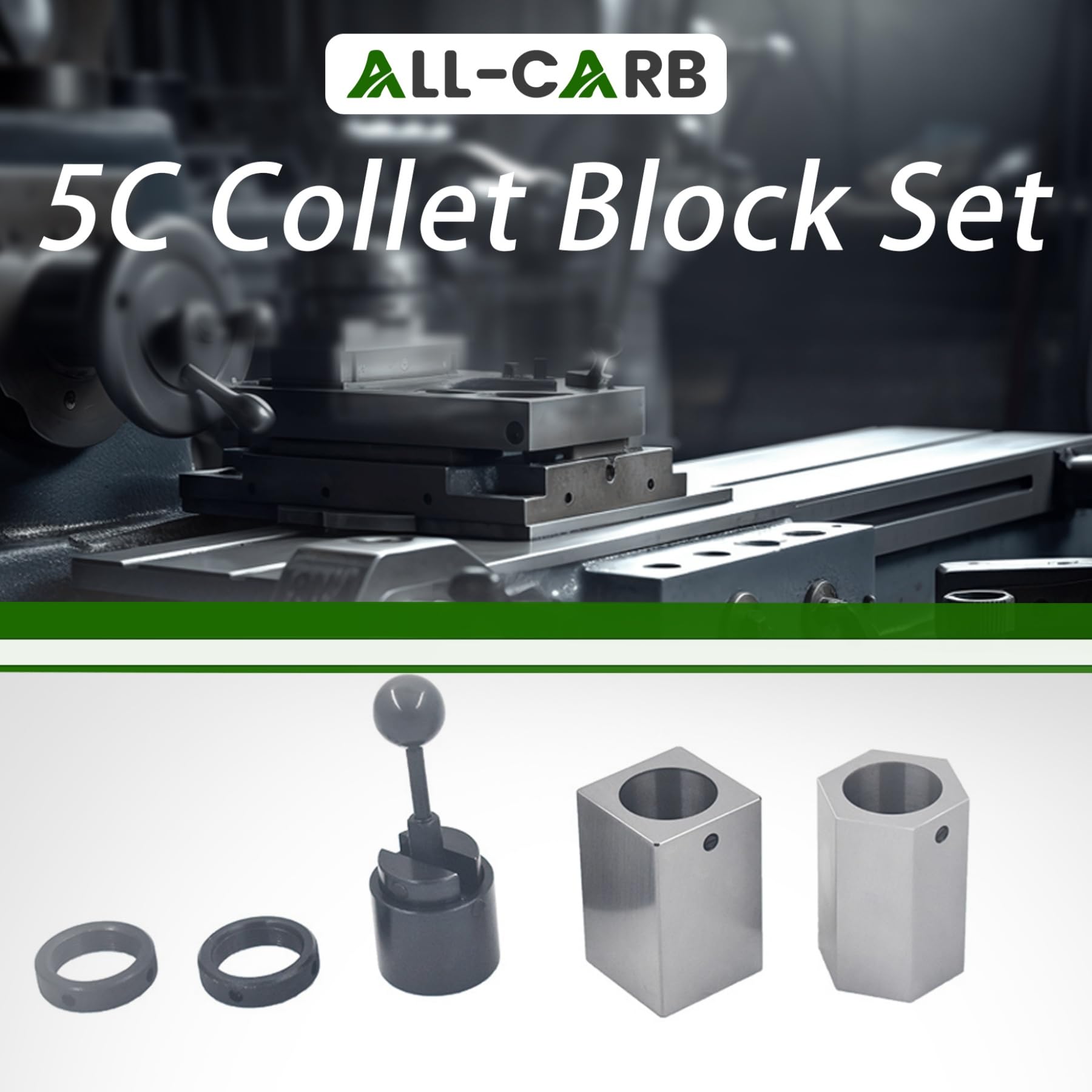 ALL-CARB 5C-CB 5C Spannzangenblock-Set inkl. Sechskant-Spannzangenblock, Vierkantzange und Spannzangenschließer von 5C Tooling