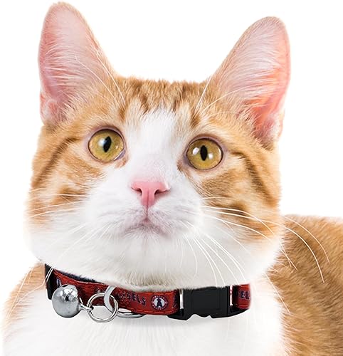Miniatura 4 de MLB CAT Collar de satén de Los Angeles Angels, collar de equipo de béisbol para perros y gatos. Un collar de gato brillante y colorido con colgante