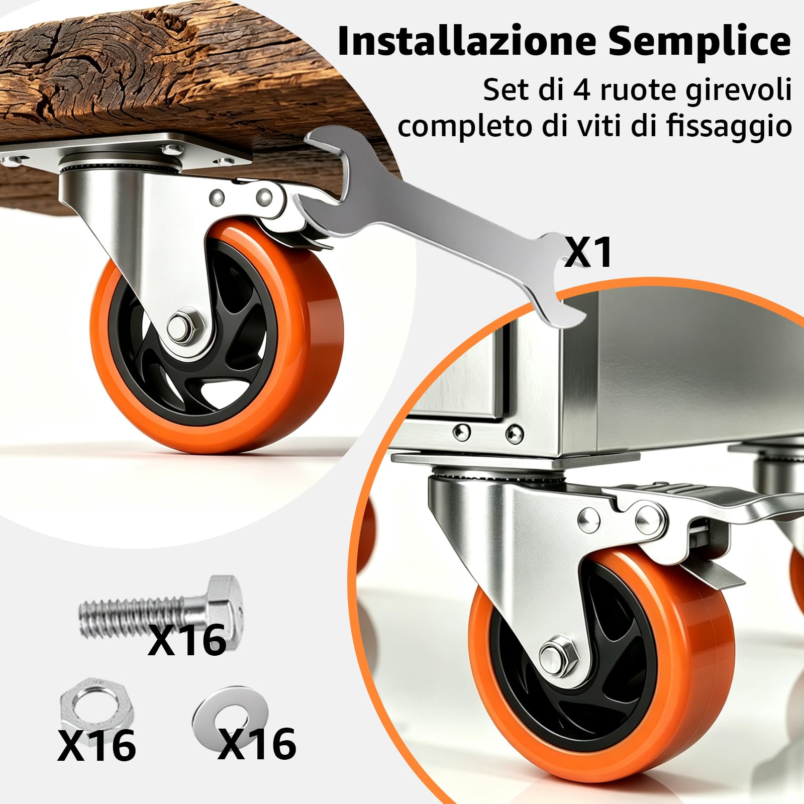 Firlarm - 125mm Ruote Girevoli con freno per carrello, 4 pollici Ruota del carrello in gomma da 9000 kg (confezione da 4)