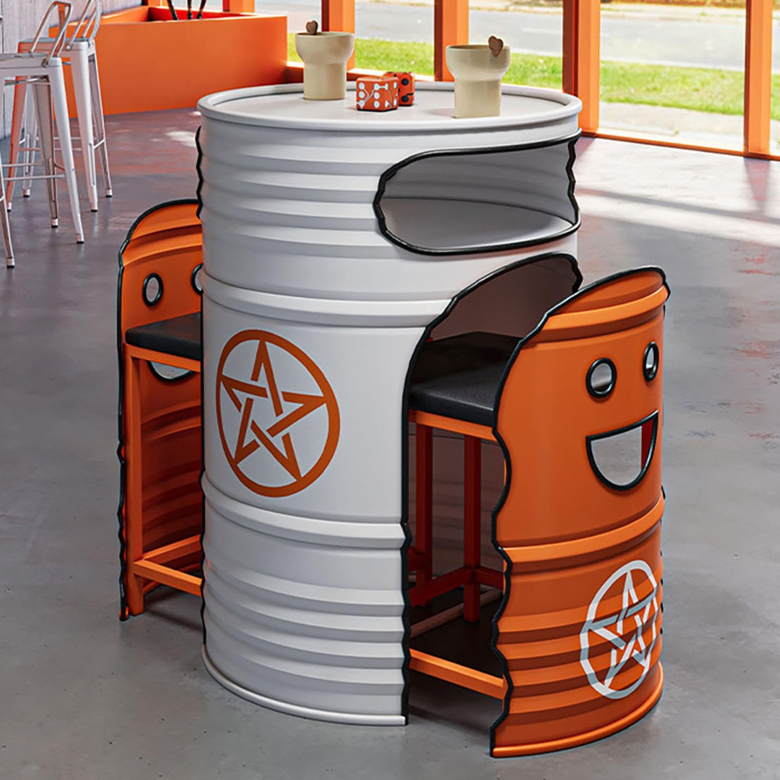 Amazon.co.jp: YYWLHDS ドラム缶 テーブル 椅子 3点セット レトロ