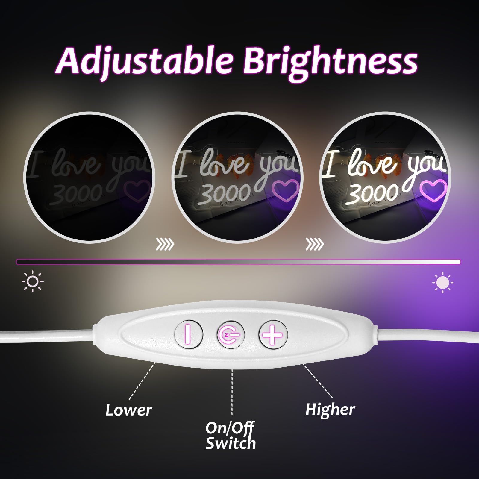 Neonowe znaki 3000 'I Love You' do dekoracji ścian, różowe znaki LED na ścianę sypialni, ściemniane lampki ścienne LED USB, neonowe znaki, zestawy upominkowe dla kobiet do pokoju dziewczęcego, różowa