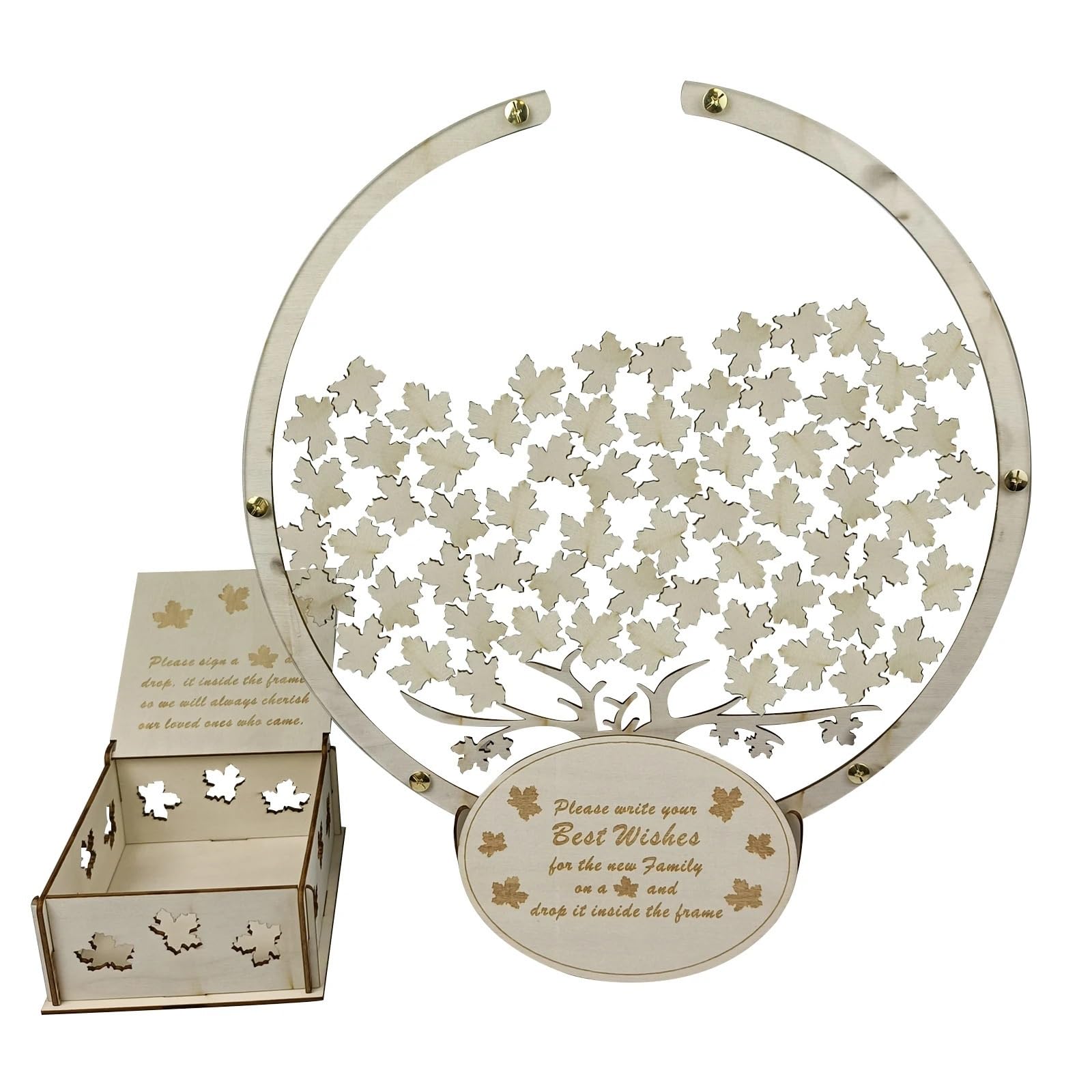KHASCBNF Wedding Card Box Wooden Guest Drop Boxes With 60/80pcs Maple Leaves Best Wishes Message Box DIY Souvenirs Ornaments Wedding Reception Decor