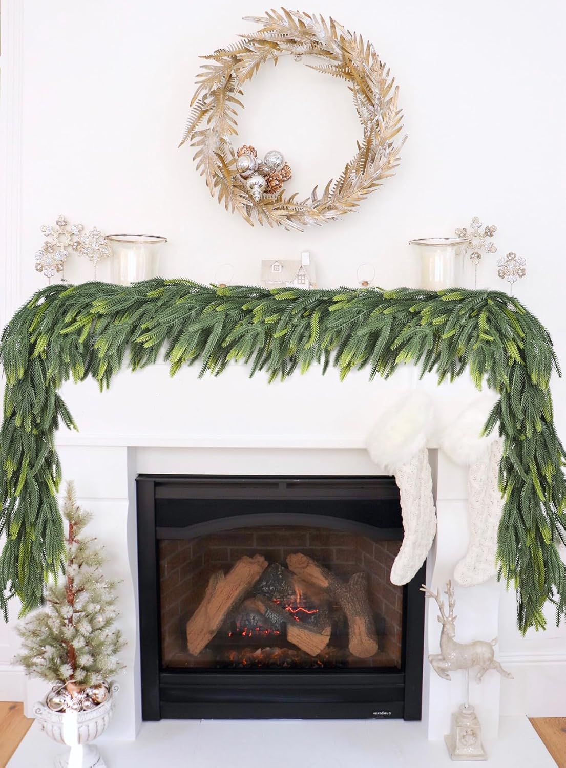 DearHouse Norfolk Pine Christmas Garland,6Ft Artificial Greenery Holiday Mantel Fireplace Table Runner Centerpiece Decor - Image 9