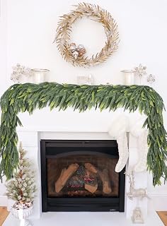 DearHouse Norfolk Pine Christmas Garland,6Ft Artificial Greenery Holiday Mantel Fireplace Table Runner Centerpiece Decor