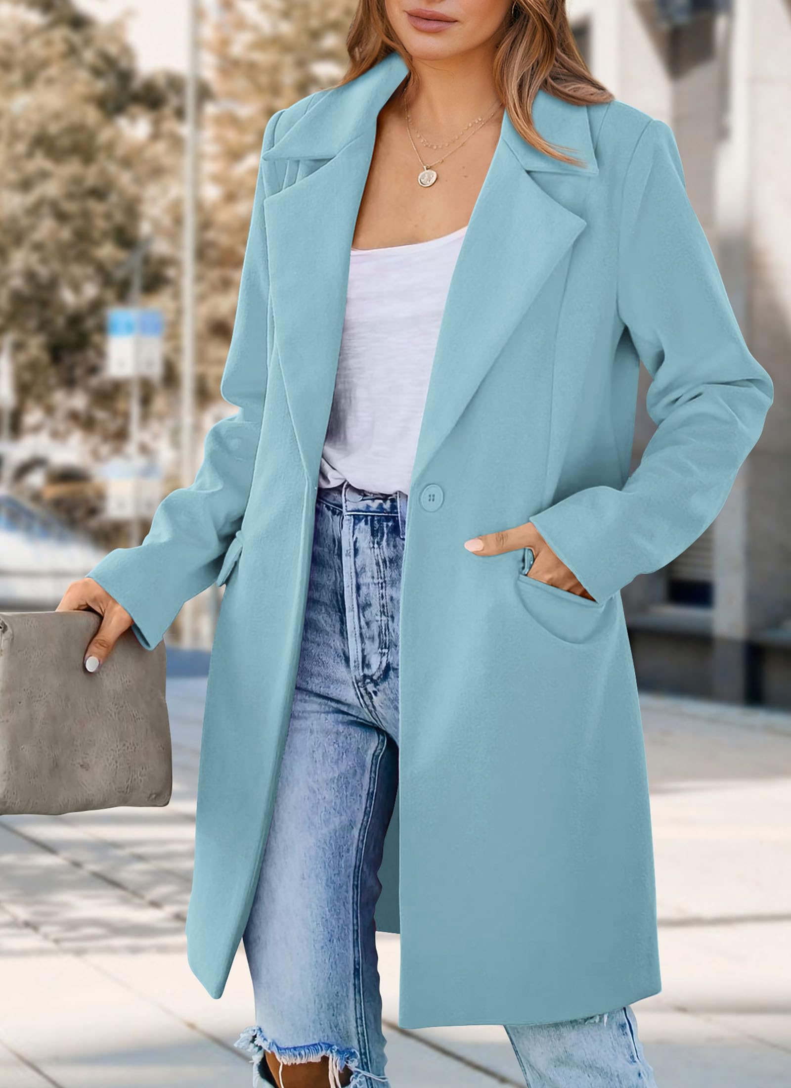 PRETTYGARDEN Women's Business Casual Long Blazer Jackets(Sky Blue,S) view 3