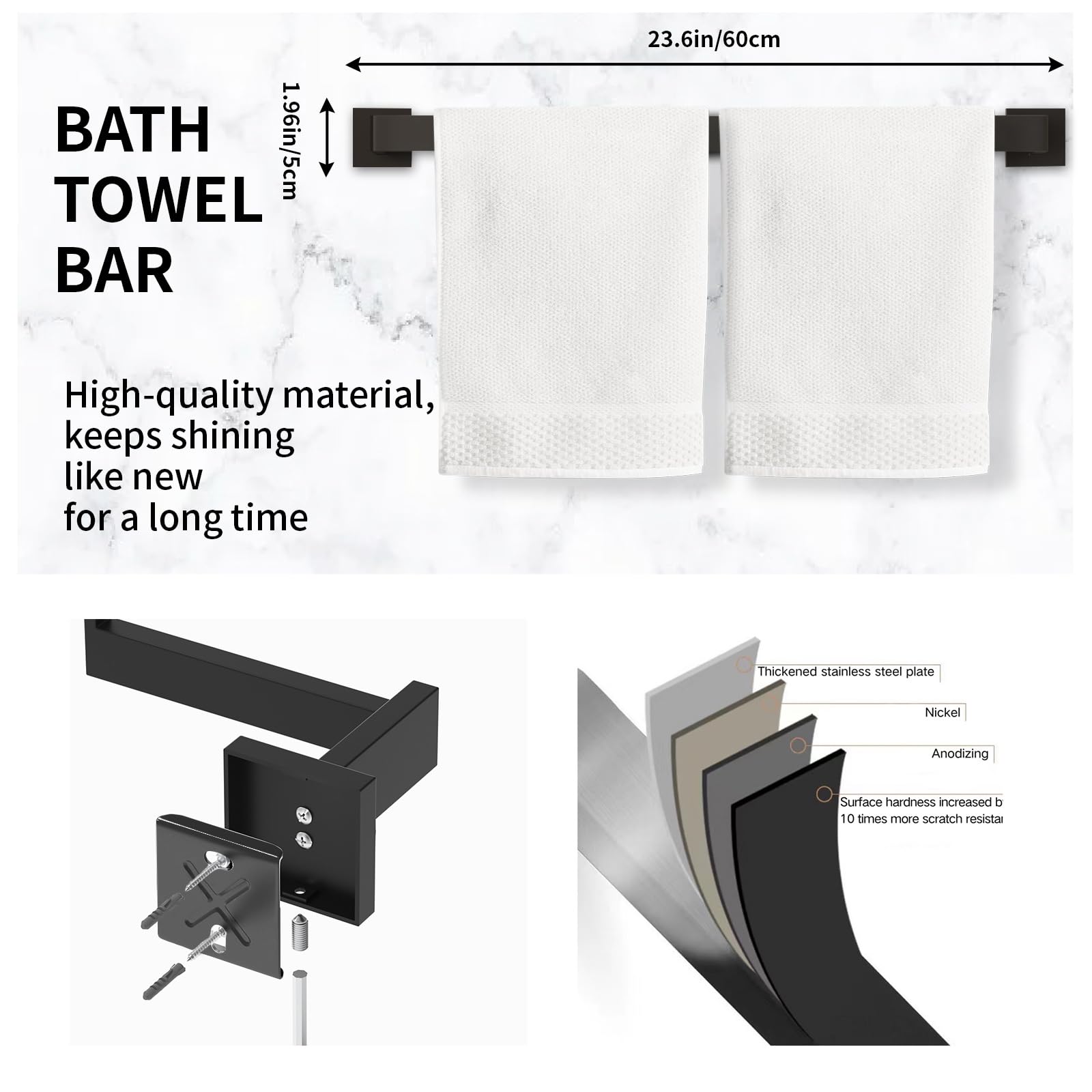 15-Pieces Matte Black Bathroom Accessories Set 23 6 Inch Bath Towel Bar Set SUS 304 Stainless Steel Bathroom — view 3