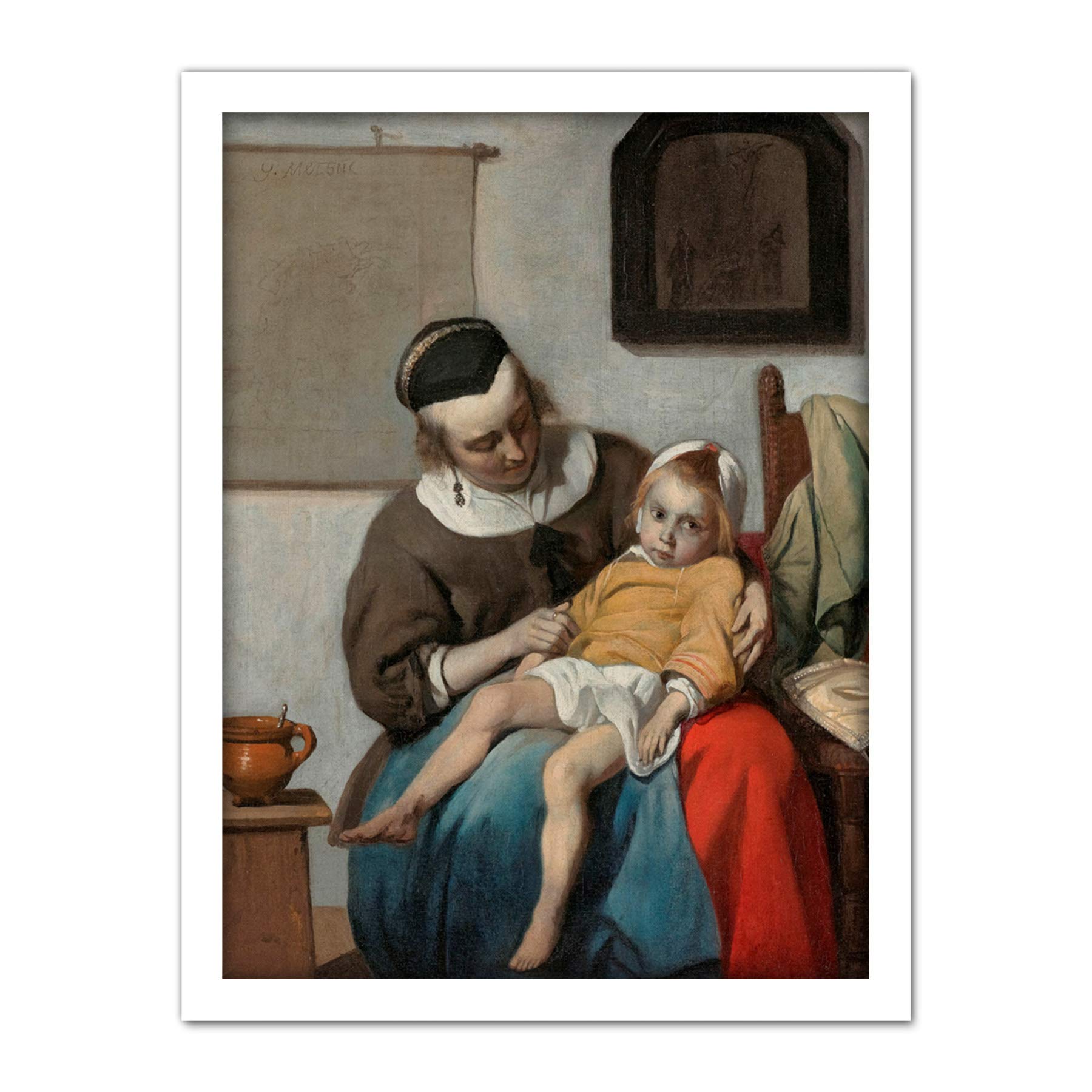 Artery8 Gabriel Metsu The Sick Child Painting Artwork Framed Wall Art Print 18X24 Inch