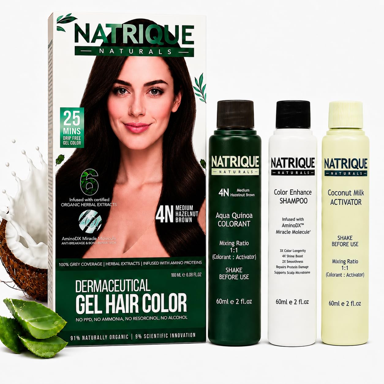 Naturals Gel Hair Color Kit with Advanced Amino Peptide Bond-Repair Technology, 6 Herbal Extracts, Ammonia & PPD Free Colour 180gm (Medium Hazelnut Brown 4N)-image-14