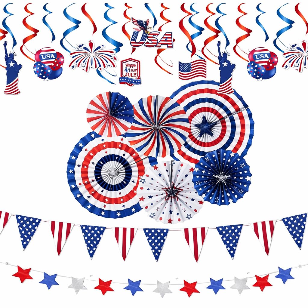 eBoutik – Xtra Large Thanksgiving Ultimate Celebrate USA Independence Day 4th July - Pub Decor American Patriotic Party Election Decorations Set - Red, White & Blue American Flags Décor