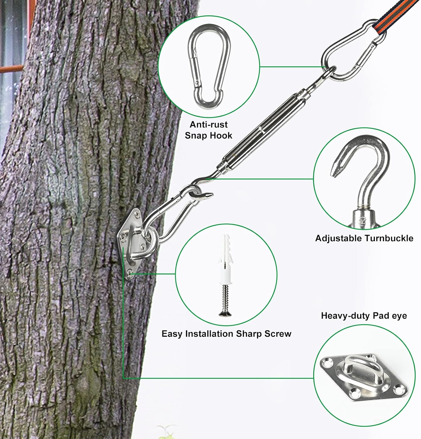 Ollieroo Shade Sail Hardware Kit for Rectangle and Square Sun Shade Sail Installation 8 Inches Silver (with Screws)