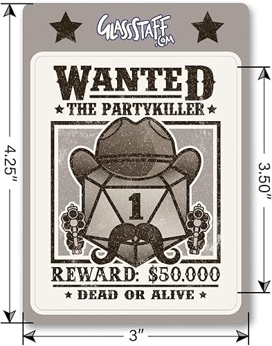 Miniatura 4 de Glassstaff Wanted Partykiller DND - Calcomanías divertidas de Calabozos y Dragones para hombres y mujeres - Calcomanías geniales para adolescentes y