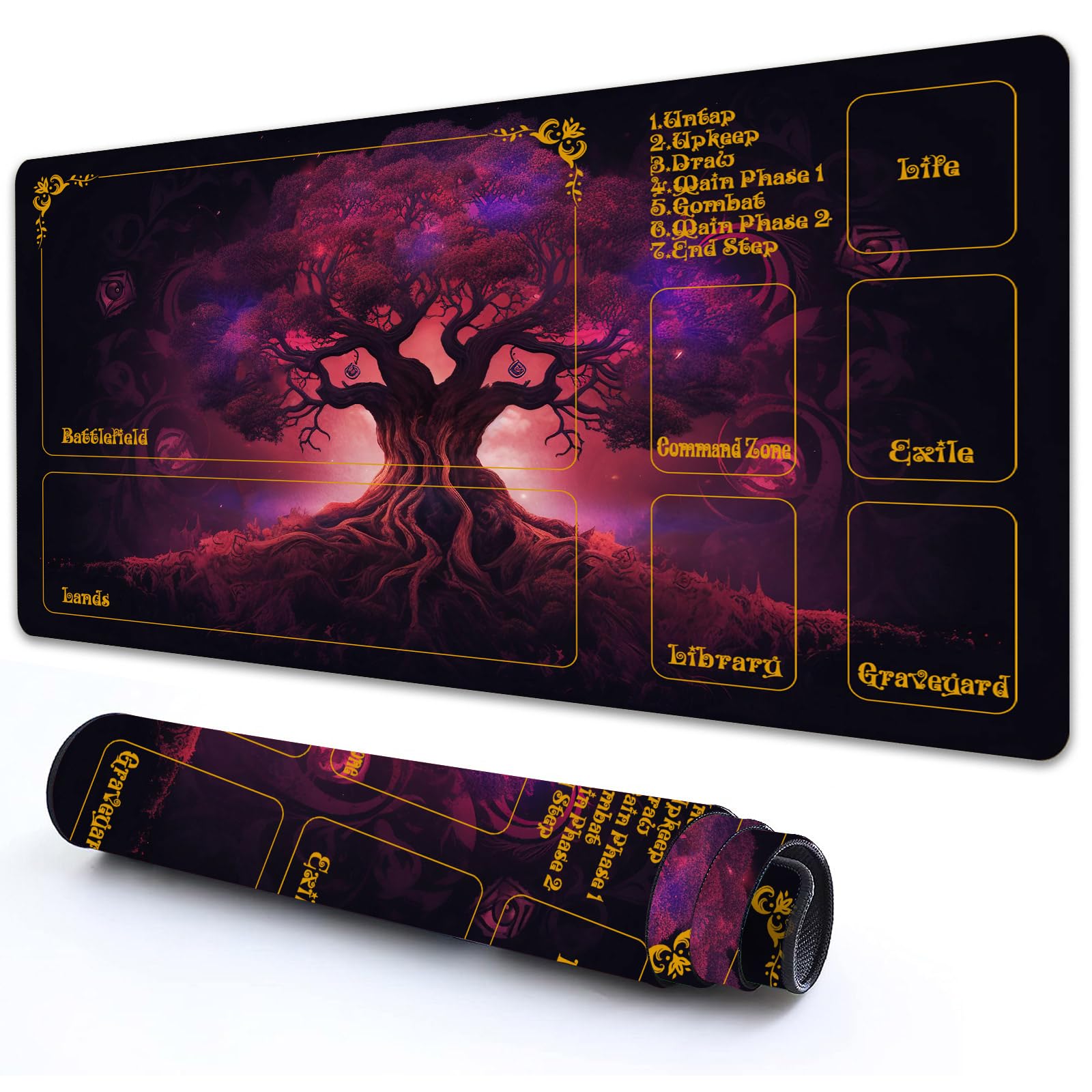 RMJKXQZG for MTG Playmat with Zones 27.5" x 15.74" with High Elastic Rubber Base Non-Slip Rubber Sole HD Printing for MTG Mat Magic Mat Card Playmat Magic Playmat Mouse Pad, A Pink Tree — image 1