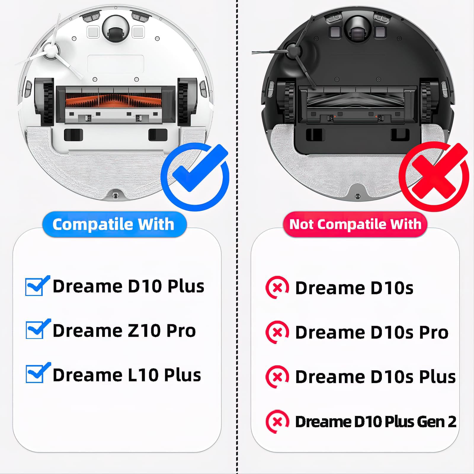 Kit Accessori di Ricambi per Dreame D10 Plus RLS3D / Z10 Pro RLS5D / L10 Plus Robot Aspirapolvere, 2 Spazzola Principale, 4 Spazzole Laterali, 4 Filtro Hepa, 4 Panni Mop, 4 Sacchetti