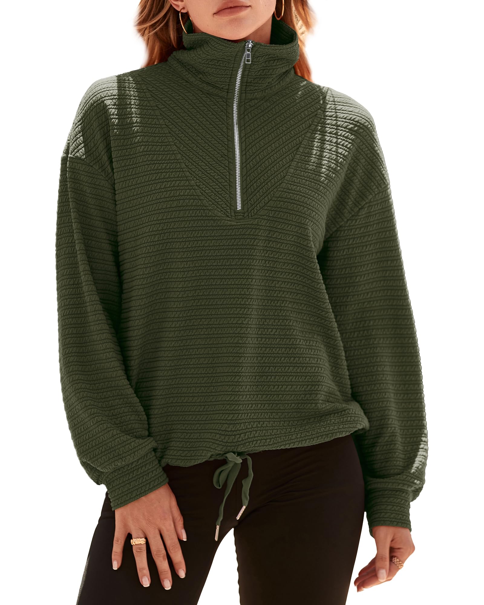 BTFBM Women Casual Half Zip Sweatshirts Lapel Drawstring Loose Long Sleeve Pullover 2023 Fall Winter Trendy Y2K Clothes