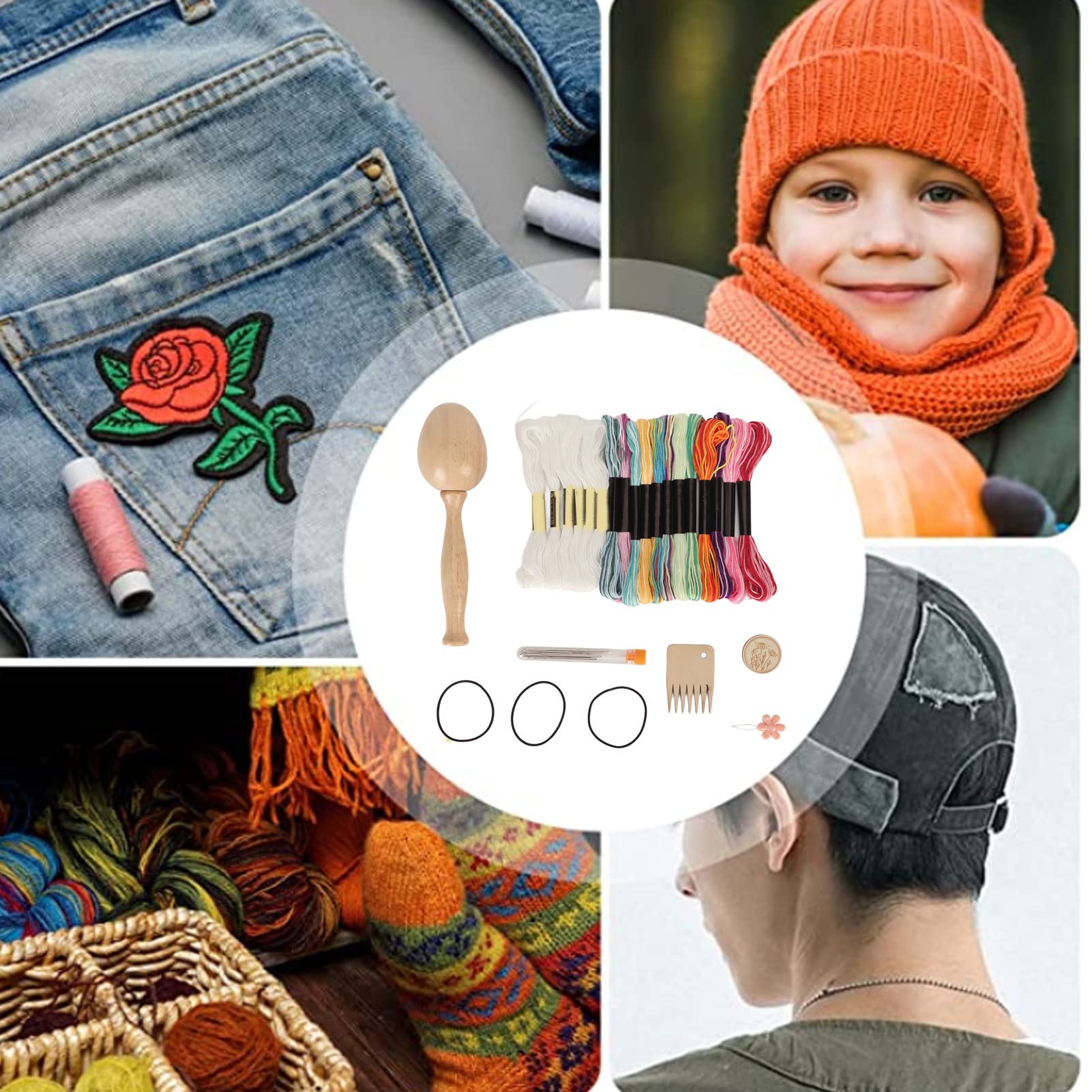 Kit Rammendo Legno Con Uovo - Aghi Cruna Grande, Fili, Infila Ago, Per Calzini E Maglieria - Foto 8