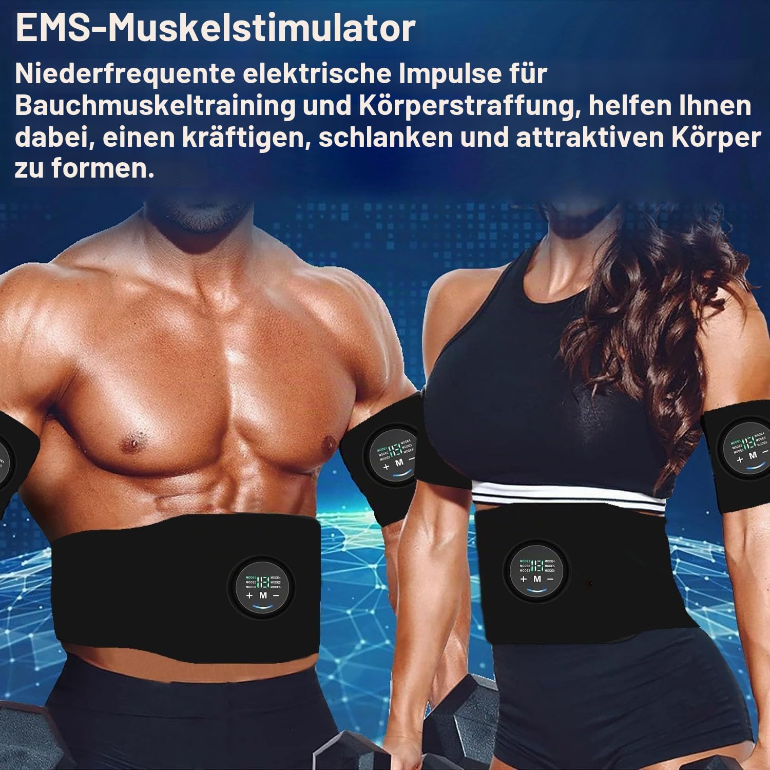 EMS Bauchmuskeltrainer Elektrisch, EMS Trainingsgerät, Stimulationsgerät Bauchmuskeln - 10 Stimulation Bereiche, 20 Trainingsmodi für Bauch, Arm, Bein-Fitness…