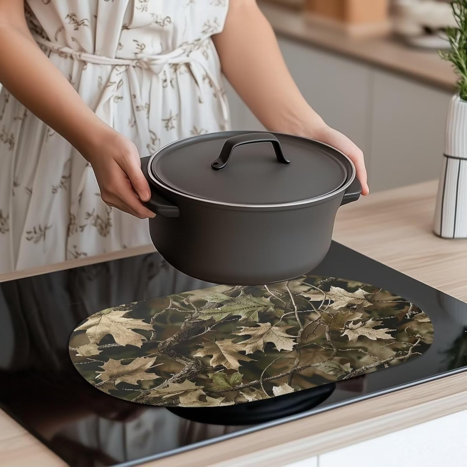 review Hunting Camo Pattern Oval Leather Placemat, Stain Resistant Placemats Oval Placemats for Dining Table Non-Slip Placemats Set Heat Resistant Placemat for Patio Table Set of 6