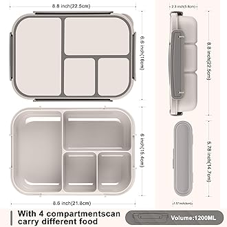 Amathley Lunch Box Kids,Bento Box Adult,Leakproof Lunch Containers for Adults/Kids/Toddler,1200ML-4 Compartments bento Lunch box with Utensil,Microwave & Dishwasher & Freezer Safe (White)