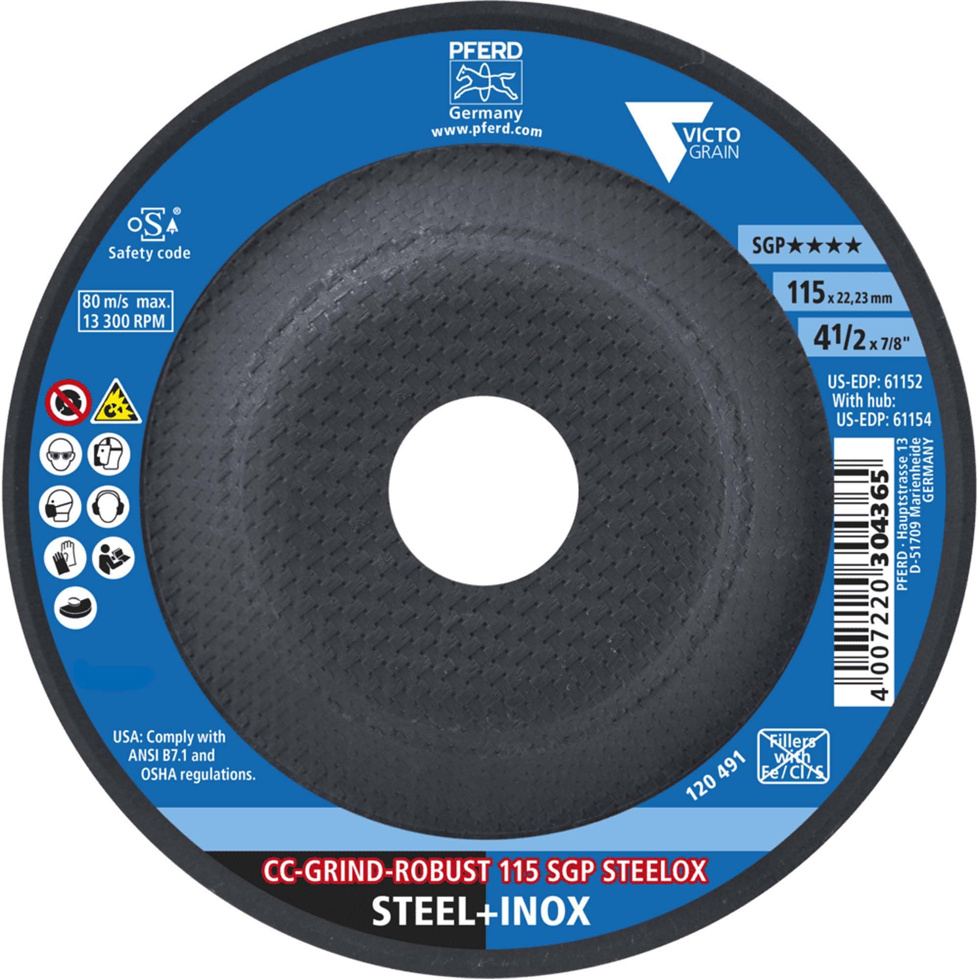 PFERD 64195116 CC-GRIND-ROBUST 115 SGP STEELOX Schleifscheibe Durchmesser 115mm Bohrungs-Ø 22.23mm