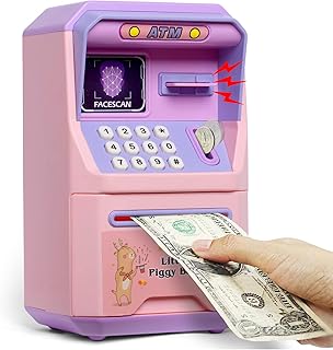Tlsmyjlwj Smart Voice Boys Girls Piggy Bank with Face Recognition & Music Tracks - Secure Lock, Large Storage - Ideal Piggy Bank for Kids (Pinkish Purple)