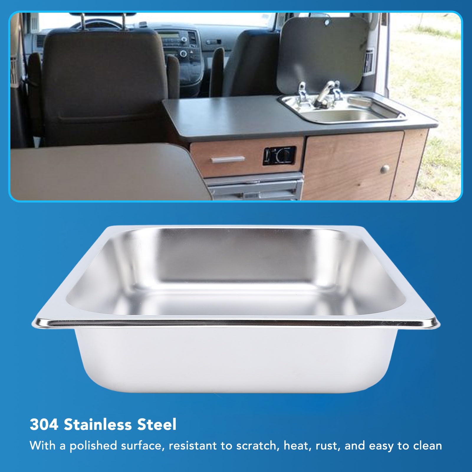 RV Sink, 325 X 265 X 65mm Stainless Steel Rectangle Single Bowl Sink - Image 3