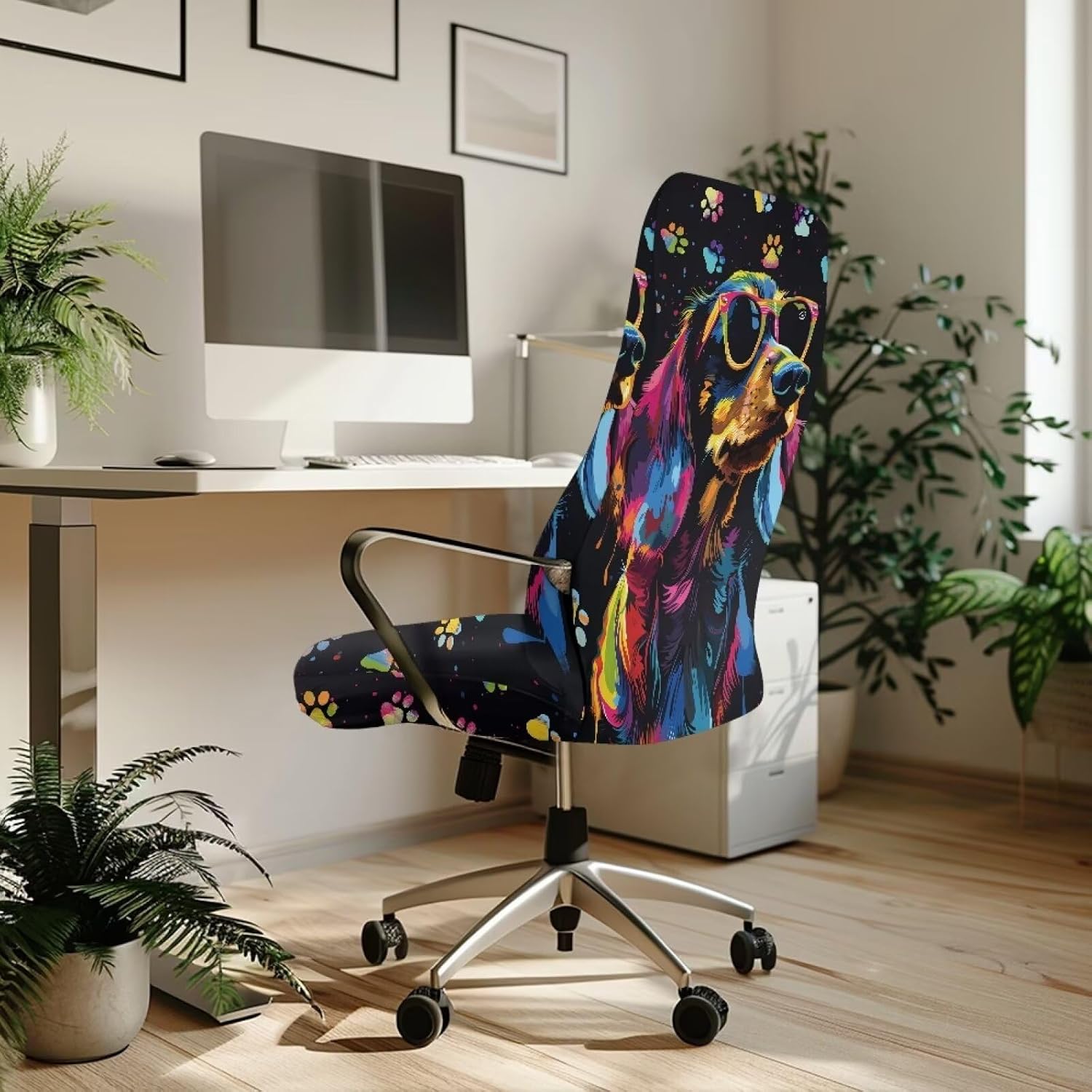 Talayituse Dachshund Paw Print Office Chair Cover Rolling Desk Chair Cover Gaming Chair Covers Stretch Washable Computer Chair Slipcovers for Swivel Chair Armchair Computer Boss Chair, Large