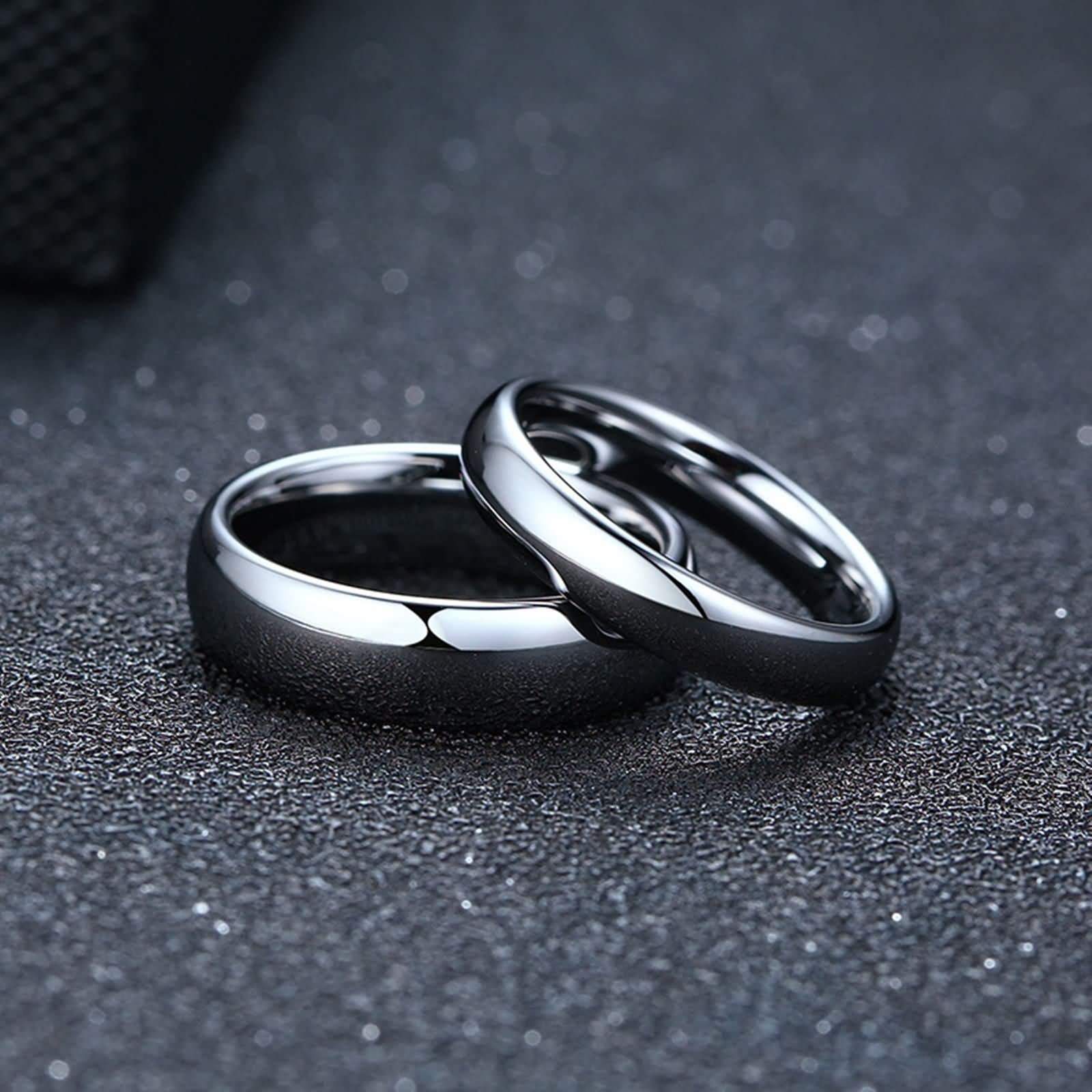 Gravur Ehering,Verlobungsringe Paar Wolfram 4/6MM Silberring mit Rund Poliert Ring Paar