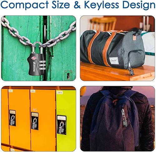 Miniatura 8 de Paquete de 2 cerraduras de equipaje de viaje aprobadas por la TSA, cerradura de combinación sin llave, candados de 3 dígitos, candado compatible con
