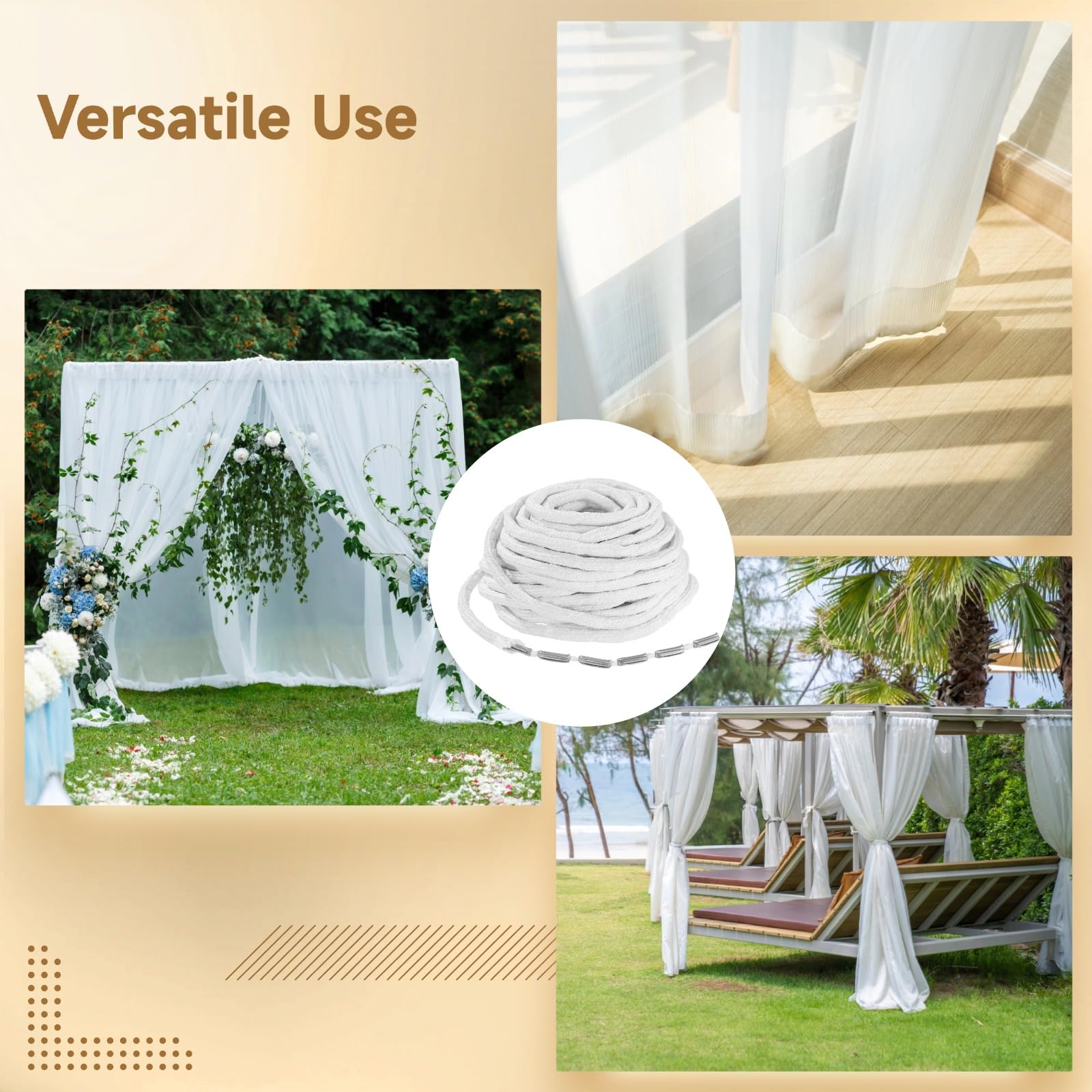 Ruban plombé pour Rideaux 32,8 ft, Ruban lesté en Fer pour draperie, Cordon Blanc lesté pour Rideau, Accessoires de Rideau à Longueur DIY pour Couture, intérieur, extérieur et projets