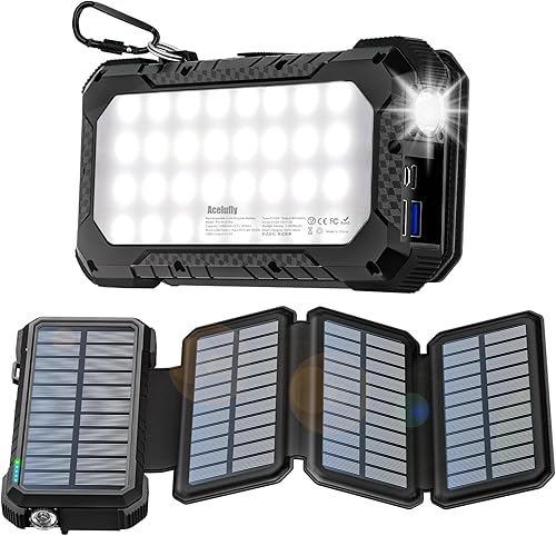 Banco de energía solar de 26800 mAh con paneles solares, cargador portátil USB-C de 18 W, salida y entrada de carga rápida, cargador solar