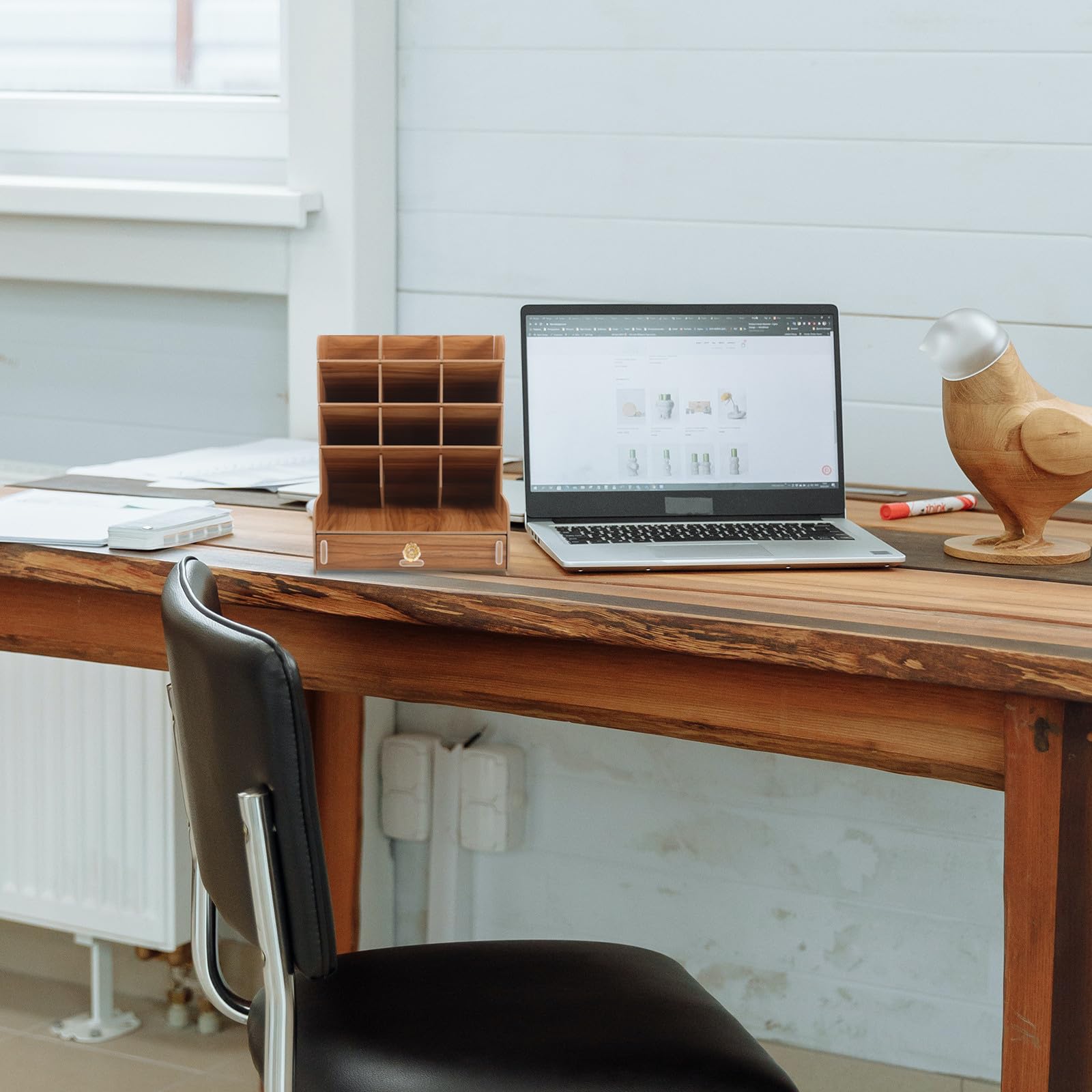 Portalápices de Madera Compacto y Sólido Diseño Simple y Limpio para Escritorio, Organizador de Bolígrafos Práctico Adecuado para Oficina y Mesa