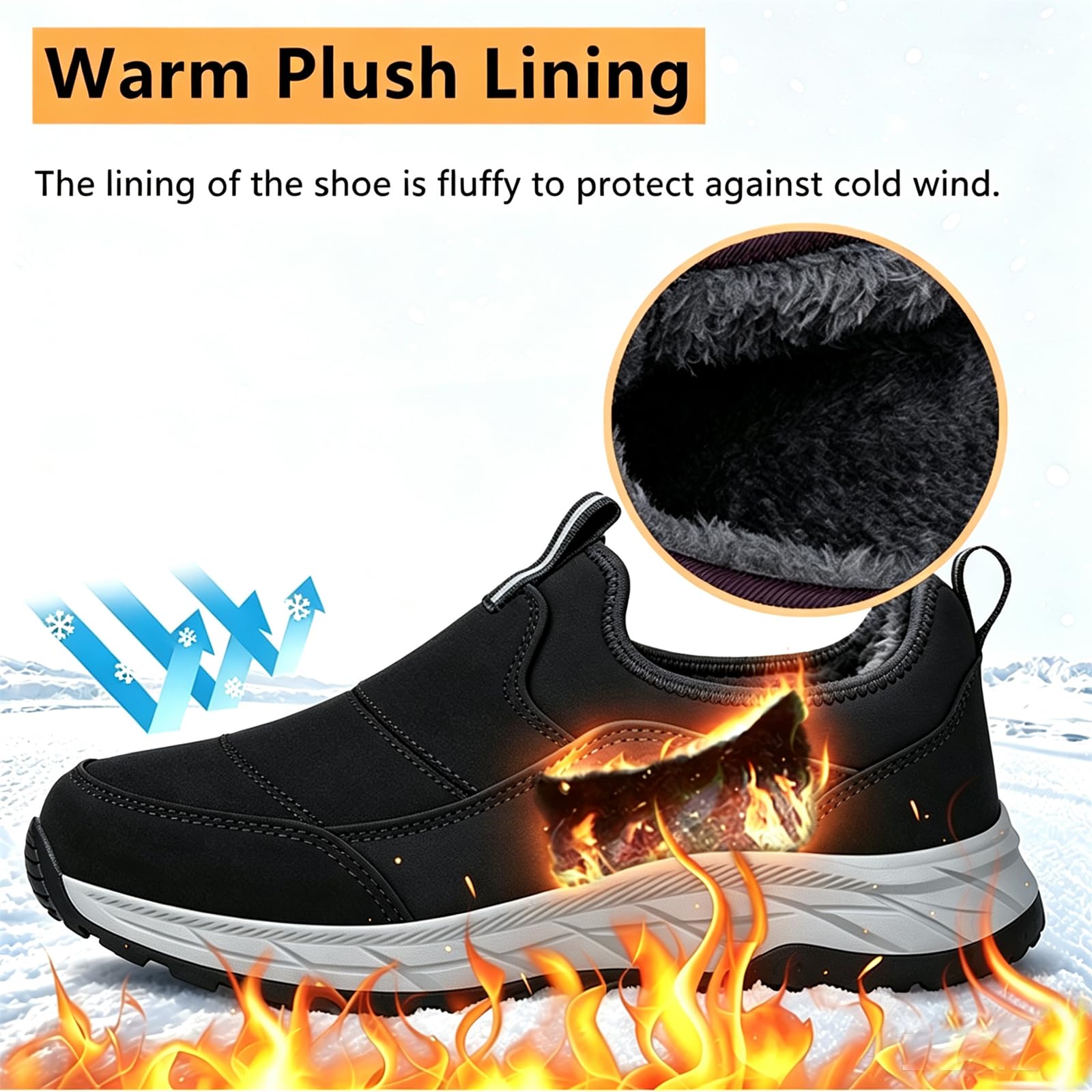 Zapatos de Invierno sin Cordones Mujer Hombre Botas De Nieve con Forro CáLido Cómodos Antideslizantes Slip-On Sneakers para Caminar al Aire Libre