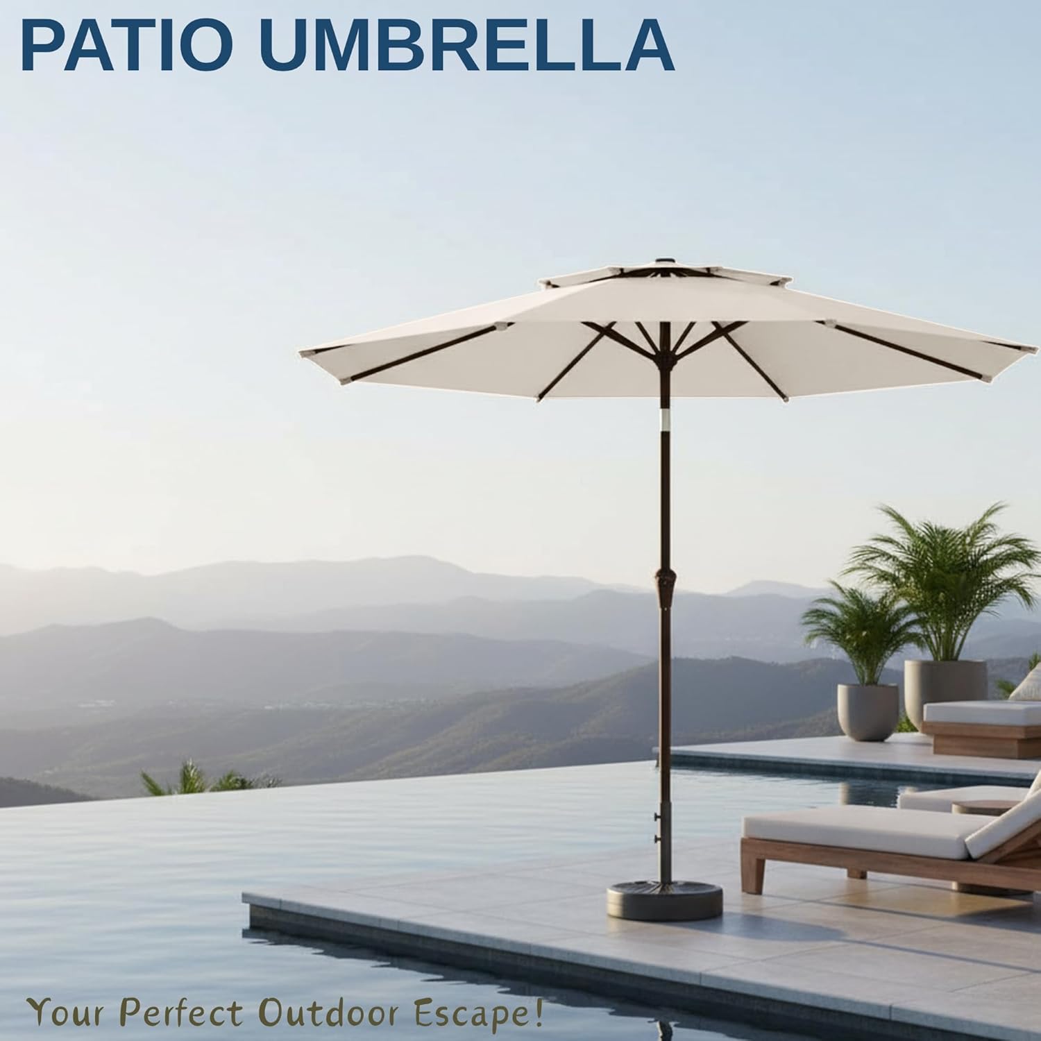 9ft 2-Tiers Patio Umbrella,Outdoor Market Table Umbrella with Push-Button Tilt & Crank | UV Protection,Suit for Backyard,Garden,Pool,Deck(Creamy-white)