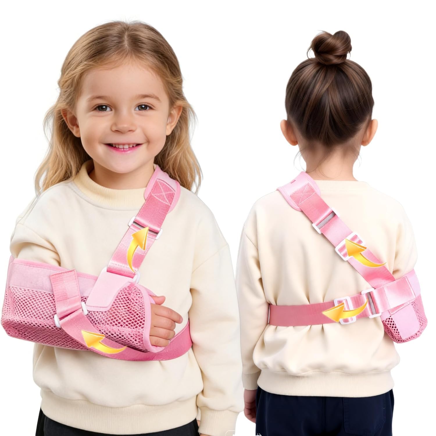 ENLUNTRA Kids Upper Extremity Sling, Arm Sling for Kids, Arm Brace with Support Plate, Arm Support Sling Shoulder Immobilizer for Children Shoulder Injury, Suit for Left and Right Arms (Pink-S)