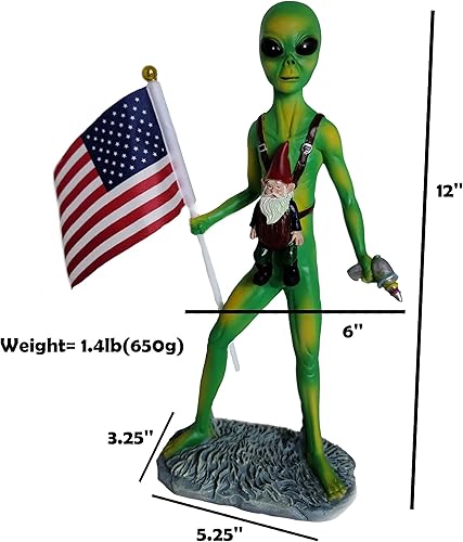 Miniatura 4 de Funny Guy Mugs Estatua de gnomo de Alien and A - Escultura de gnomo de jardín interior o exterior para patio, patio o césped