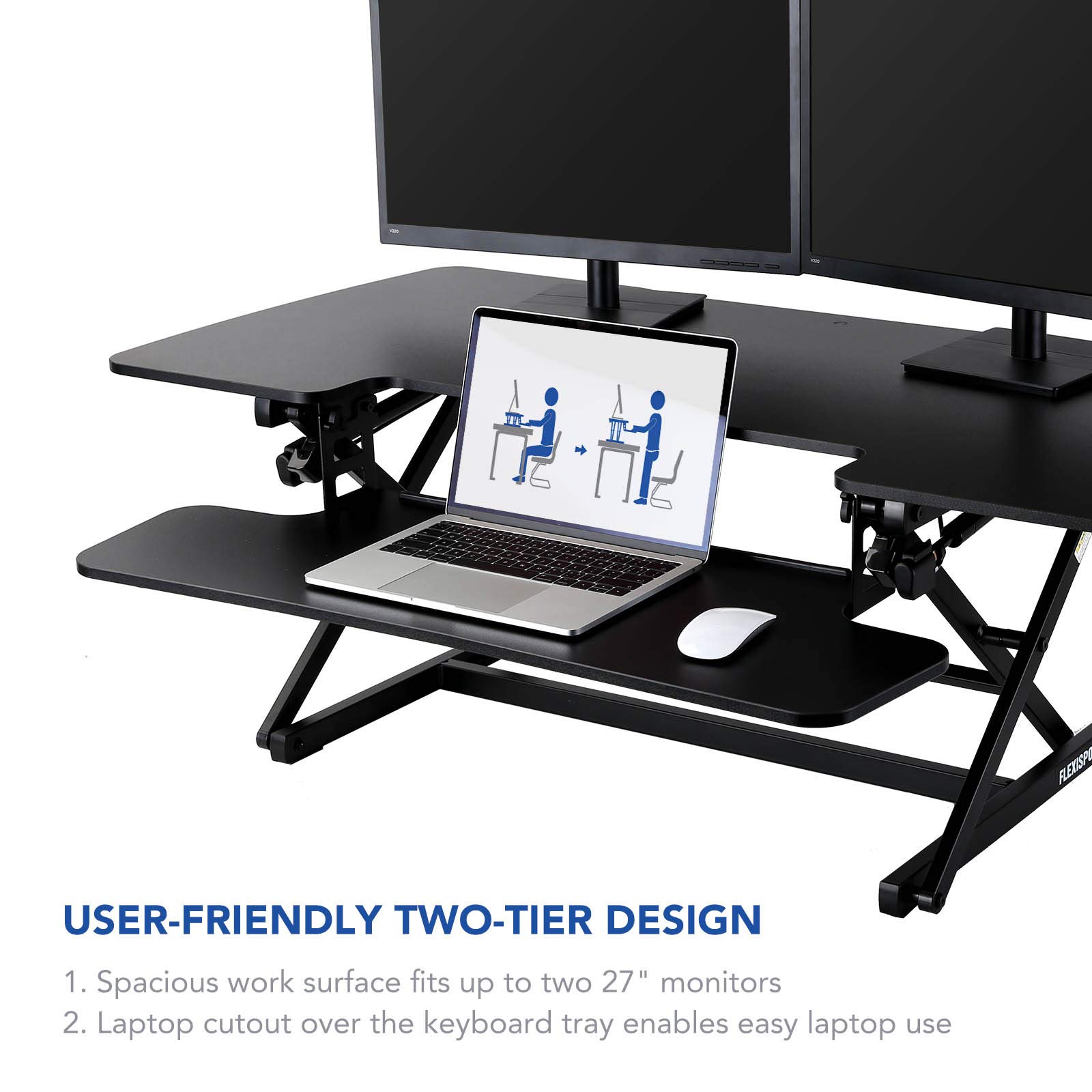 FlexiSpot 47 Inch Large Standing Desk Converter, Wide Height Adjustable Desk Riser Sit Stand