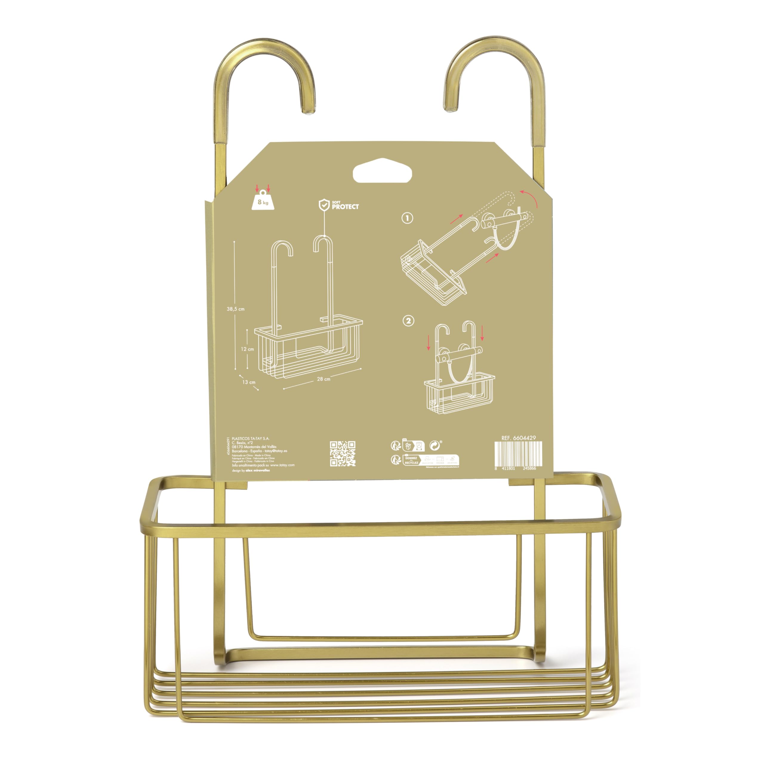 TATAY Etagere Douche sans Percage Résistante | 100% Inoxydable | Etagère de Douche sans Outils | Colgador Design Moderne | Résistante à l’Humidité | Supporte du Poids | 28 x 12,8 x 38,5 cm