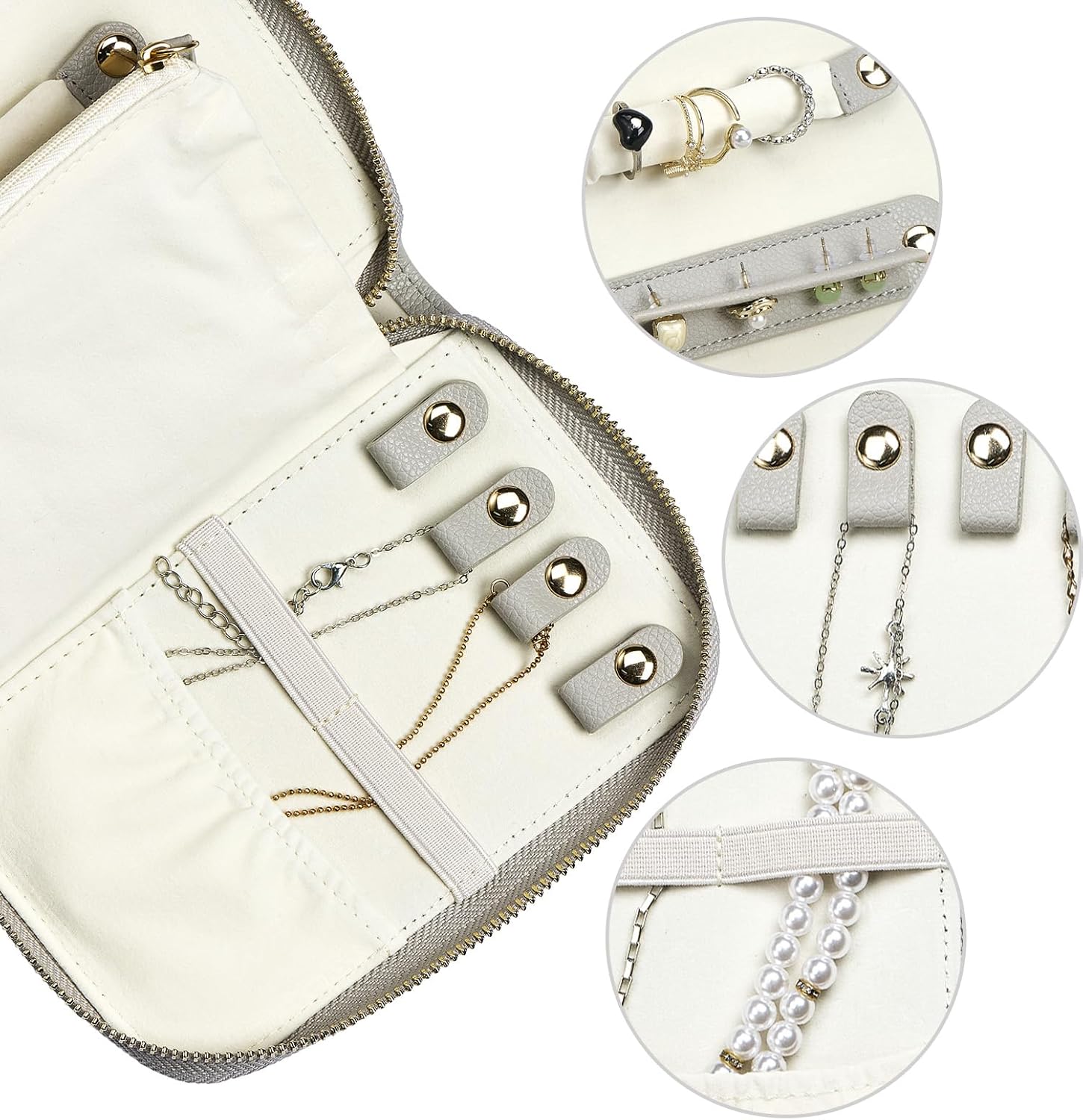 Travel Jewelry Organizer Case - for Tangle-Free Necklaces, Earrings, Rings, Bracelets Storage, Travel Essentials, Fashion Portable Jewelry Travel bags for Women - New Medium Gray