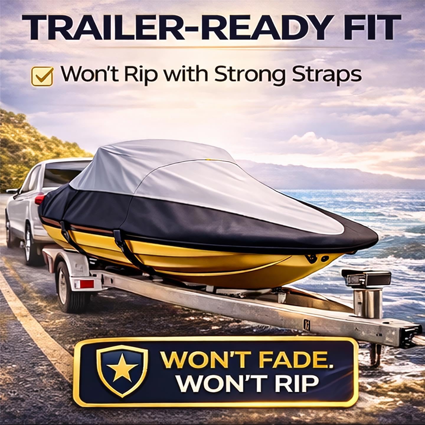 Jet Ski Cover for Yamaha WaveRunner JetBlaster 123" 2022-2024 600D Solution Dyed-Fade Resistant Trailerable Waterproof PWC Jetski Covers