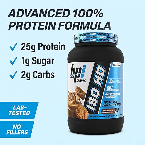 Miniatura 3 de BPI Sports ISO HD - Aislamiento de proteínas 100% puras, mantequilla de galletas, 1.7 libras