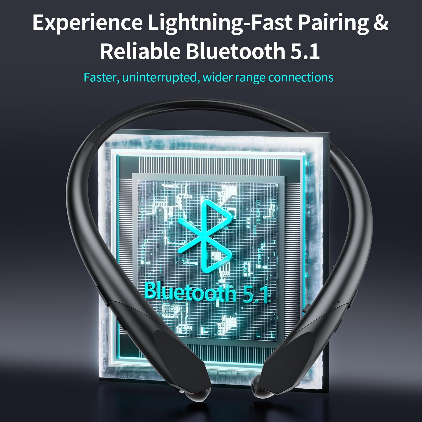 Cuffie Bluetooth retrattili con archetto da collo, cuffie wireless con microfono, auricolari IPX5 a prova di sudore, 22 ore di riproduzione e doppia connettività per sport, corsa, allenamento