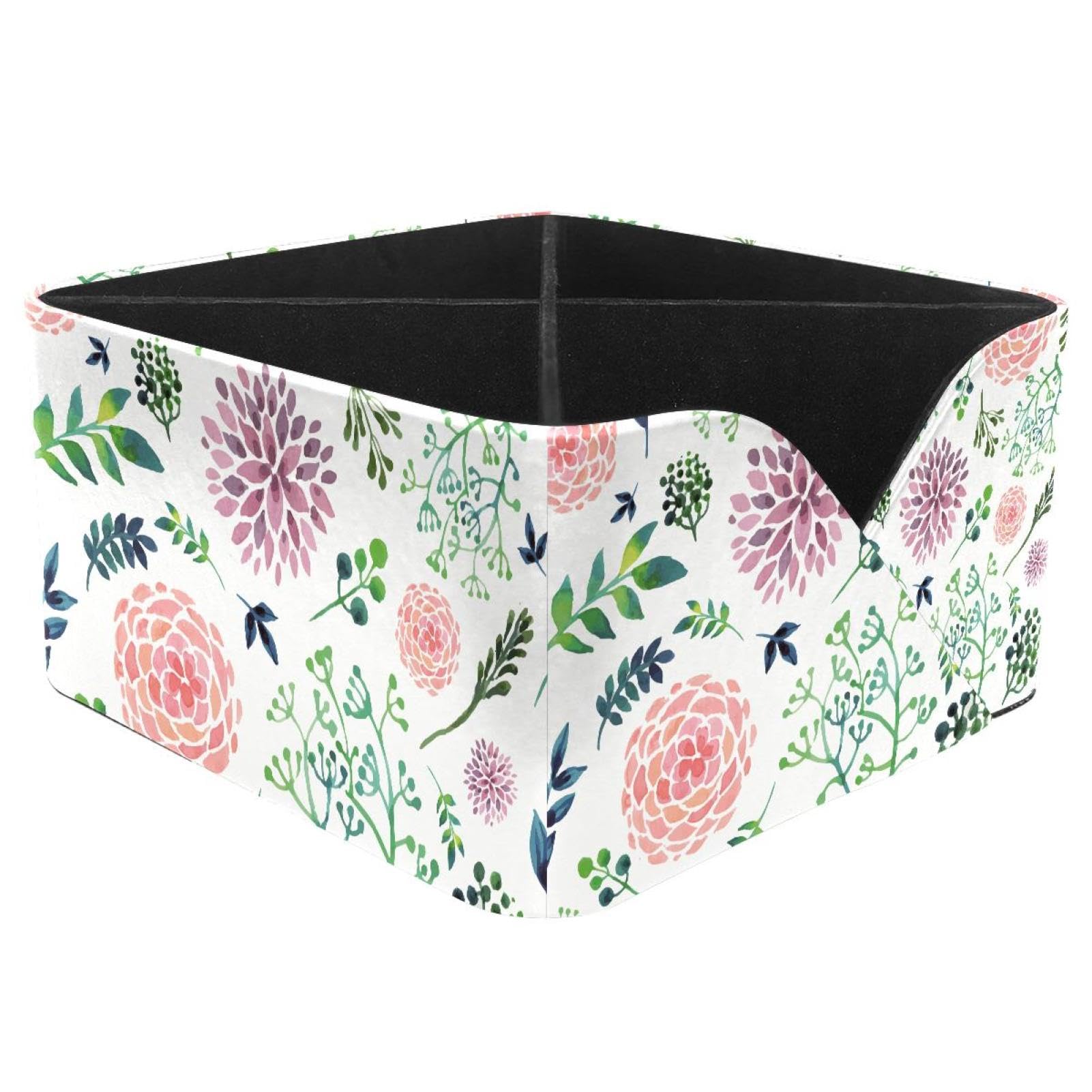 KengjuTesu Flower Watercolor Print Desktop Organizer Pen Holder, Rectangular Pencil Cup for Office, Study and Makeup Stations