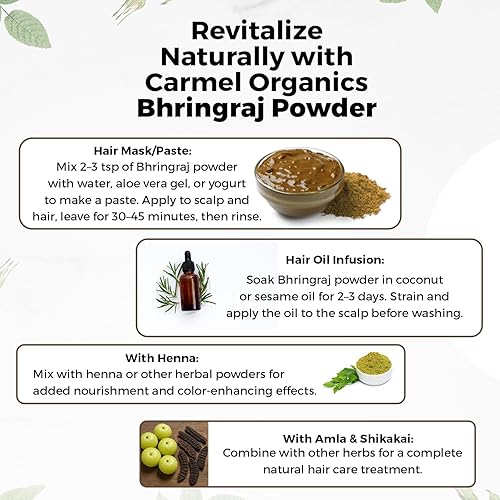 Miniatura 5 de CARMEL ORGANICS Bhringraj Powder 8 onzas  Cuidado natural del cabello y el cuero cabelludo  Promueve el crecimiento y la fuerza del cabello  Polvo