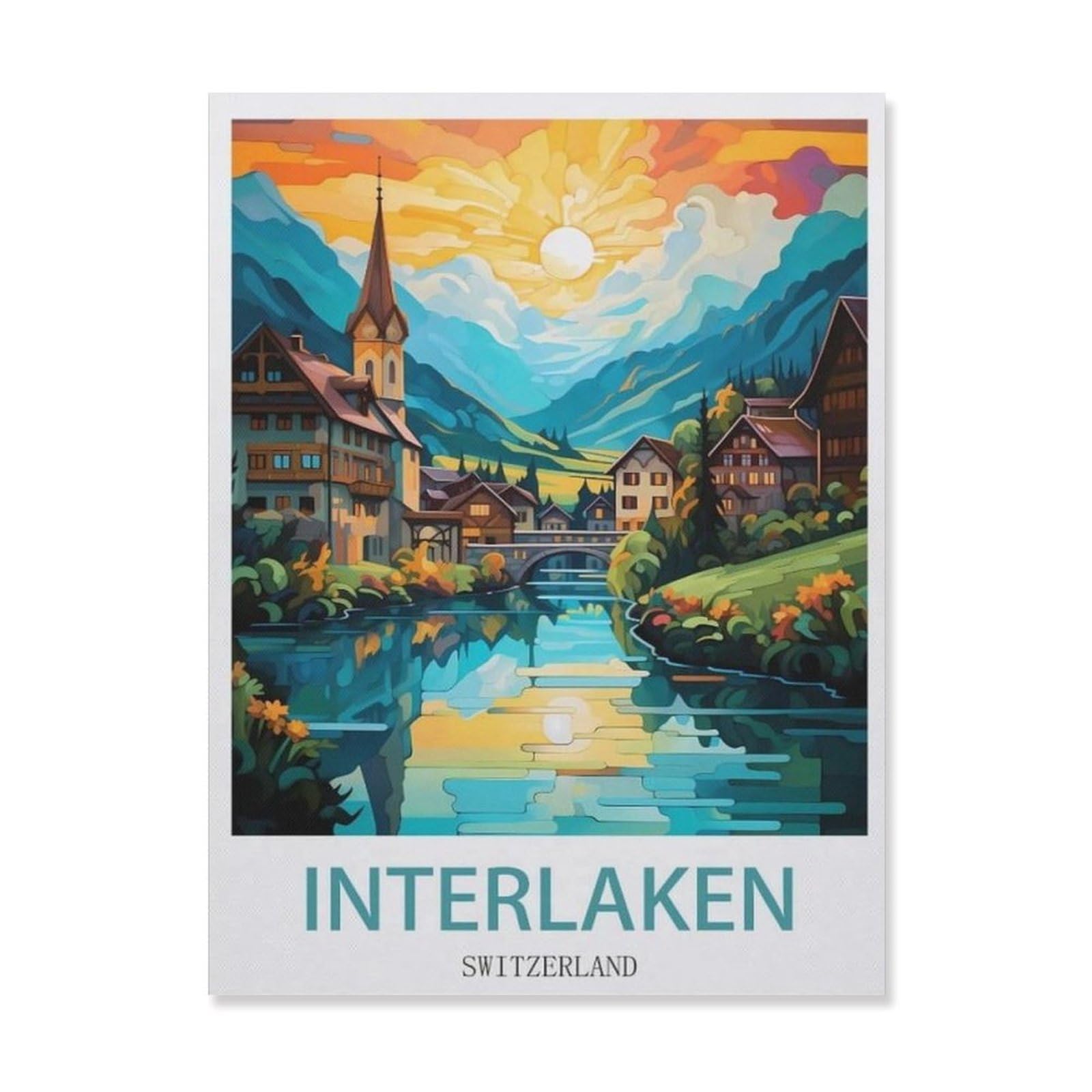 Funny Metal Tin Sign Wall Decor，Interlaken Switzerland，Tin Sign for Office/Home/Classroom Bathroom Decor Gifts Best Farmhouse Decor Gift Ideas for Friends(15x30cm）6x12 inch-EF69