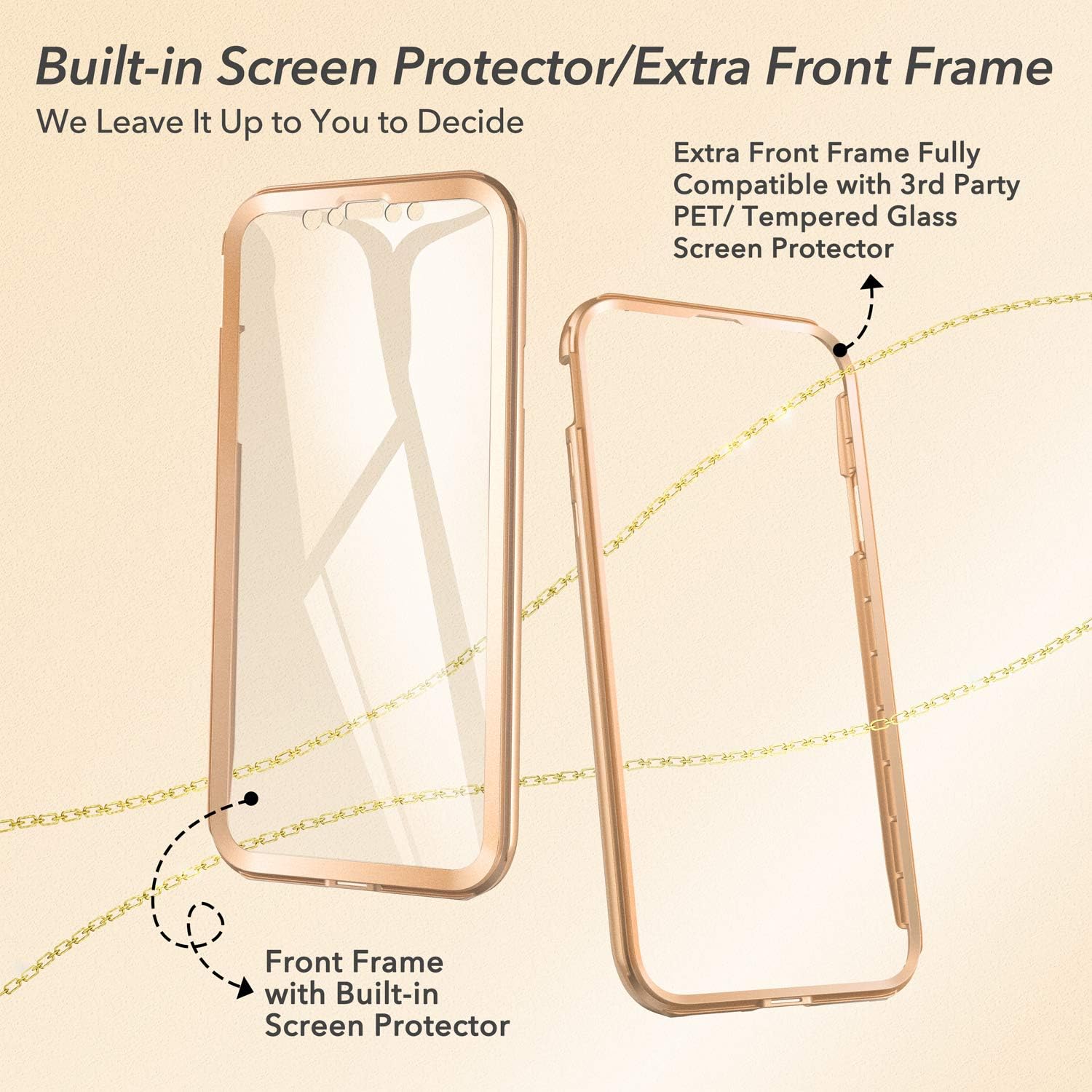 YOUMAKER Slim Full-Body Stylish Case for iPhone XR, Built-in Screen Protector Drop Protection Shockproof Premium Clear Bumper Protective Cover for iPhone XR 6.1 inch (2018) - Gold