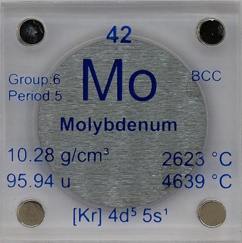 Molibdeno (Mo) Disco de metal de 0.955 in con estuche acrílico para colección o experimentos